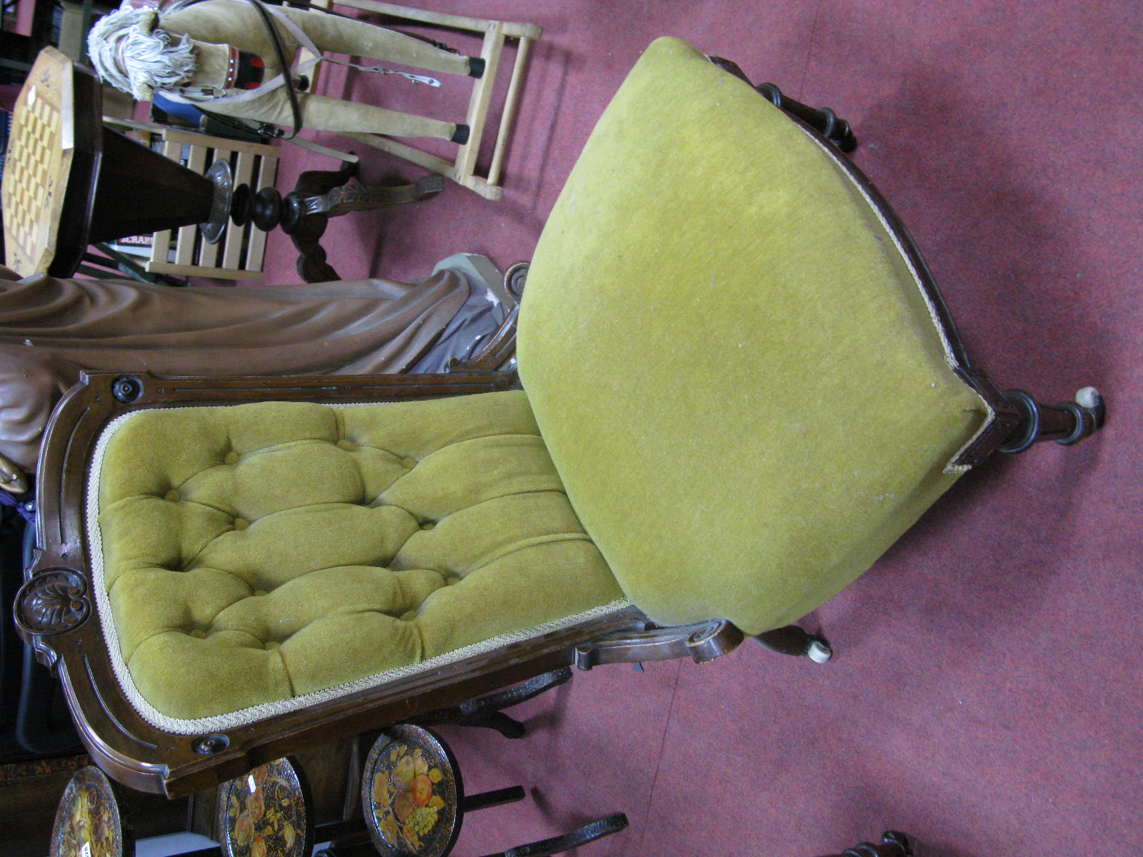 A Late XIX Century Walnut Framed Parlour Chair, with in a gold button back dralon.