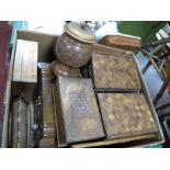 A South East Asian Carved Hardwood Box, a pair of mini chests, further hardwood boxes, bowl and