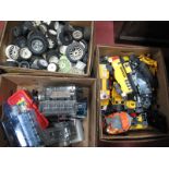 Haynes V8 Engine, twin engine, a quantity of rubber toy vehicles, tyres and caterpillar trains:-