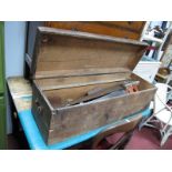 A Rectangular Shaped Pine Tool Box:- Spear & Jackson Spearior saw wooden handle, tools, chisels,