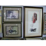 Two Lawson Wood Prints, cigarette cards, Terrace Brandon print, all police related (5).