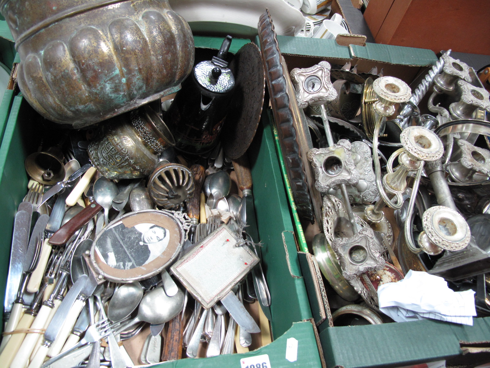 A Quantity of Cutlery, metalwares:- Two Boxes