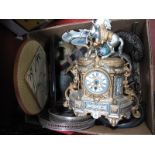 A XIX Century Painted Spelter Clock, with painted porcelain panels, metal ware, etc:- One Box