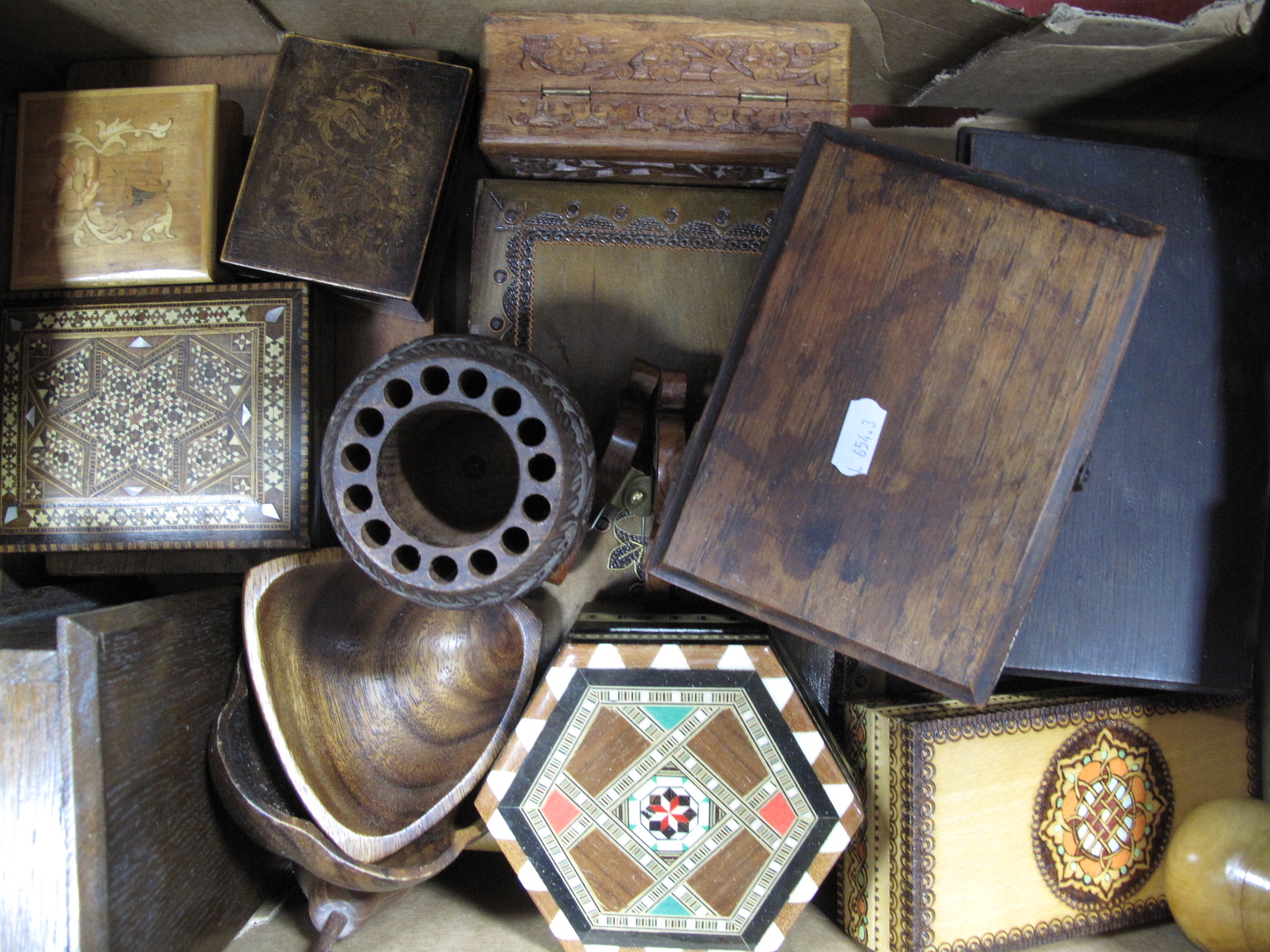 A Mixed Lot of Modern Boxes, inlaid, marquetry, parquetry and relief carved examples noted and other
