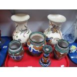 Honiton Ware Pair of Vases, Hamilton ware bowl and candlestick, together with two Honiton ware