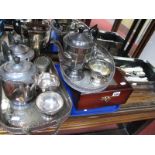 An Electroplated Oval and Rectangular Gallery Trays, a three and four piece tea set, loose