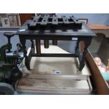 A 1920's Xylophone, on a oak barley twist stand; together with a child's piano. (2)