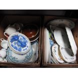 Tuscan Plant, Yuan, Willow Pattern and Other Plates, casseroles, etc:- Two Boxes