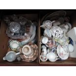 A Glass Dressing Table Set, china tea wares, trio, jugs and other ceramics:- Two Boxes