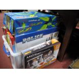 Two Mega Diecast Playsets - Police plus Fire Rescue, classic steam train set, The Simpsons