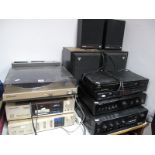 Sony, JVC, Akai, Pye, black covered audio equipment, Marantz gold cased four section system.