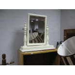 A Bookcase and White Painted Dressing Table Mirror; plus tin trunk. (3)