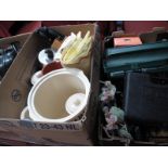 Kitchen Storage Jars, Solingen kitchen knives, phones, Bonsai tree, tool box, etc:- Two Boxes