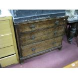 A 1920's Oak Chest of Three Drawers, with canted corners and bracket feet, 93cm wide.