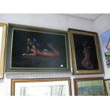 Two Naked Female Studies, oil on felt, 50 x 75cm, 60 x 44.5cm.