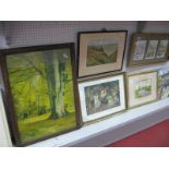 Ros. N, Country Cottage Scenes, trio of watercolours, 18 x 11.5cm, in single frame; E.M. Saville,