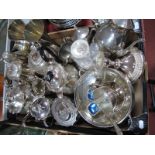 Plated Wares to include three piece tea services, candlesticks, condiments, tureen etc:- One Box