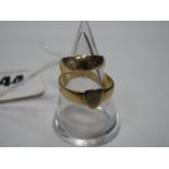 A 22ct Gold Band, with applied heart, initialled; together with a single stone ring, star set. (2)