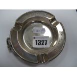 A Silver Hallmarked Ashtray, of circular form, beaded outline, with inscription, by Walker and Hall,