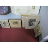 G. Britton Ink Sketches, 'The Great Hall, Haddon Hall', 'Treeton', flowers in glass, two Hugo Brehme