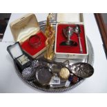 Silver Napkin Ring, Festival of Britain caddy spoons, christening set, Aviva gents wristwatch, etc.