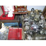 A Collection of Metal and Plated Wares, including cased and loose cutlery, souvenir teaspoons, tea/