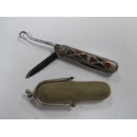 A Decorative Hardstone Inset Combination Pocket Knife/Button Hook, the scales with engraved