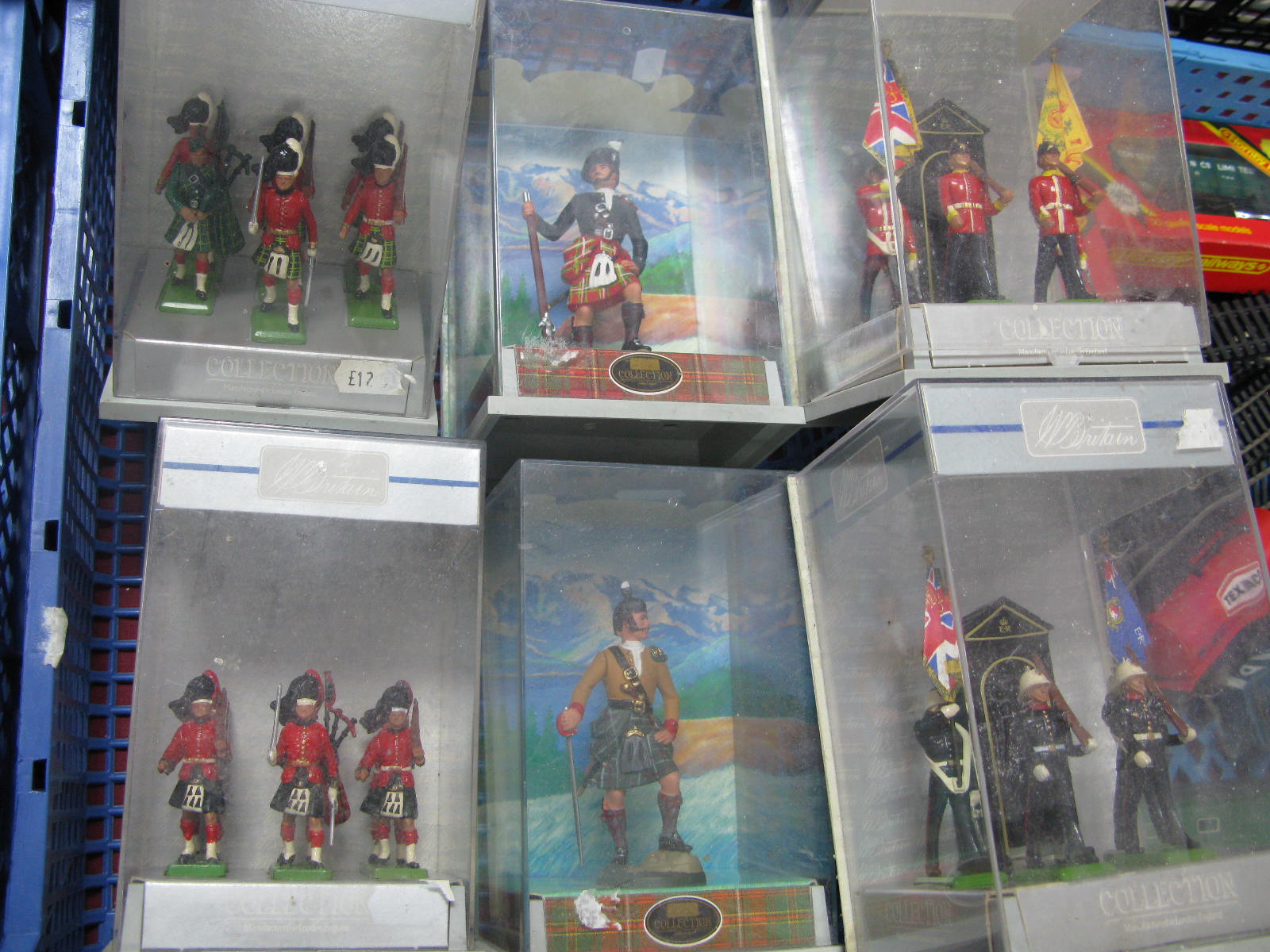 Six Perspex Cased White Metal and Resin Military Figure Sets by W Britain, including Scottish