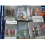 Six Perspex Cased White Metal and Resin Military Figure Sets by W Britain, including Scottish