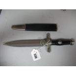 Replica German Third Reich Dagger, in its black leather scabbard with white metal fittings
