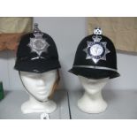 Two ER II Police Helmets, Devon & Cornwall and Cleveland Constabularies.