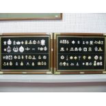 A Quantity of British Military Cap Badges, all restrikes, mounted in two frames.