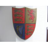 A Mid XX Century Wooden Shield, with royal coat of arms decoration, made for the coronation of Queen