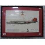 AFTER DUGOLD CAMERON Canberra T.17A, WD955 'EM' signed by aircrew members, print, framed, 54.5 x