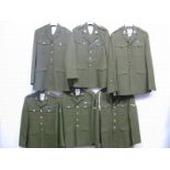 Six Late XX Century British Army Tunics - No. 2 Dress, all with collar badges and insignia etc,