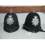 Two ER II Police Helmets, Humberside Police and Borough of Grimsby Police.