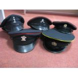 Five ER II Military Caps, all with cap badges including Royal Corps of Signals and Frontiersmen.