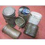 German Military Third Reich: Two Gas Mask Containers, both with contents, two aluminium food