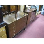 A Mid XX Century Chest of Drawers, with four long drawers, together with a book case with glass