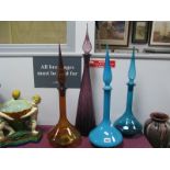 Four 1970's Retro Coloured Glass Decanters and Stoppers - in blue, amethyst and amber, (4)