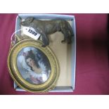 A Bergmann Style Cast Model of a Standing Labrador and a mid XX Century oval portrait of a lady in