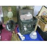 A Pair of 1930's Rectangular Mirrors, inset with photographic portraits, a hollow cast metal model