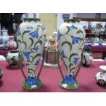 A Pair of Circa 1900 Art Nouveau Vases, of slender baluster form with applied twin handles, on