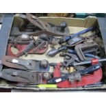 Tools - Record Planes no 5½, 18, 4, Marples M4 plane, Spoke shave, clamps, etc:- One Box.