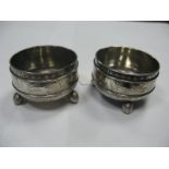 A Pair of Victorian Hallmarked Silver Salts, each of circular form with Aesthetic style