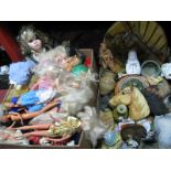 Wall Masks, relief plaster plaques, ashtrays, vases, together with modern porcelain dolls, Ty