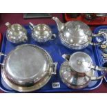 A James Dixon & Sons EPBM Four Piece Tea Set, of plain design with reeded band decoration;