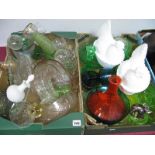 Clear and Coloured Glass Ware, including a pair of milk glass egg crocks:- Two Boxes.