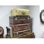 Four Modern XX Century and Later Travel Cases, including Antler and a Victorian foot stool (later