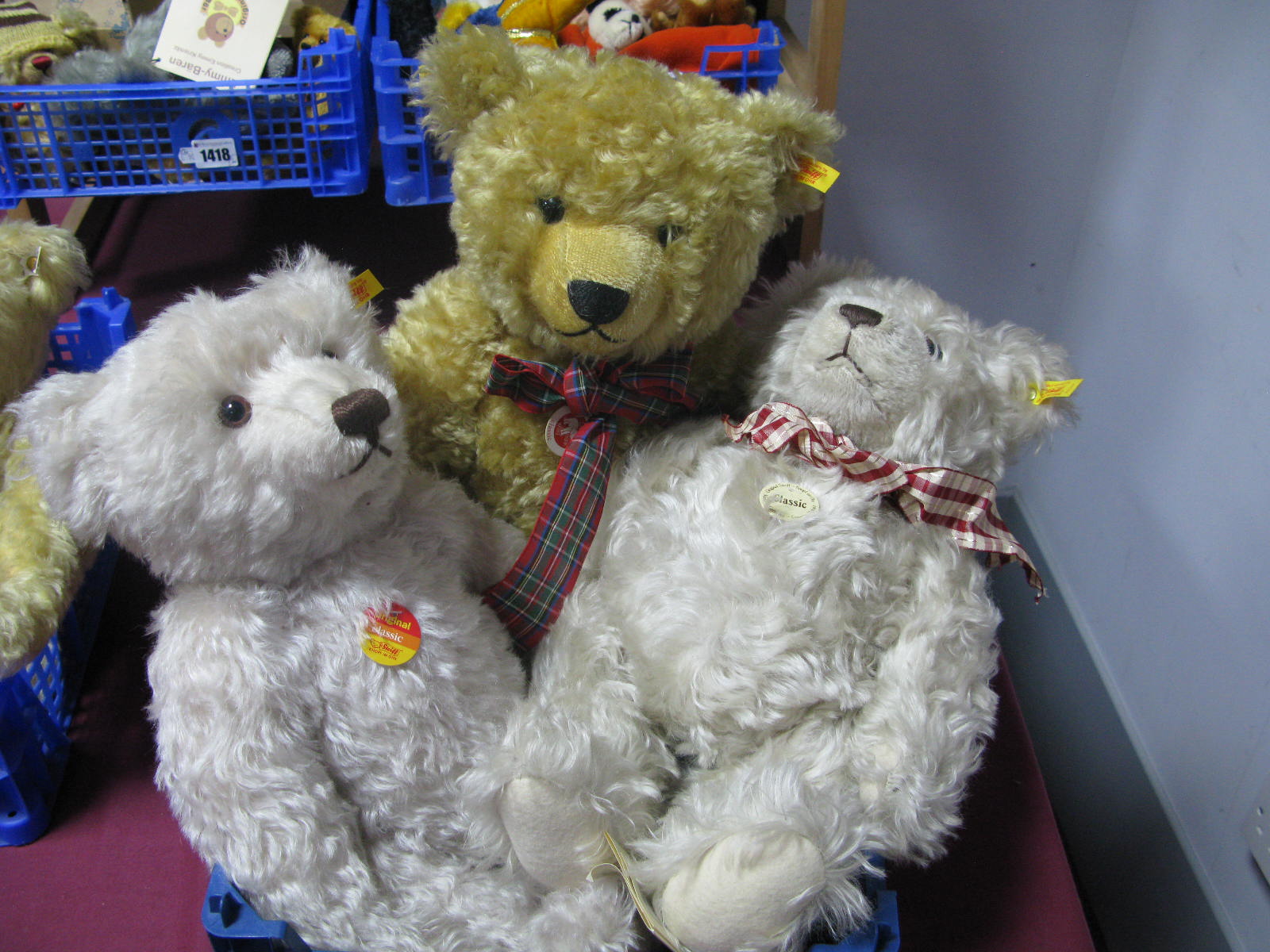 Three Modern Classic Steiff Plus Teddy Bears, with growlers, 47cm and smaller. (3)